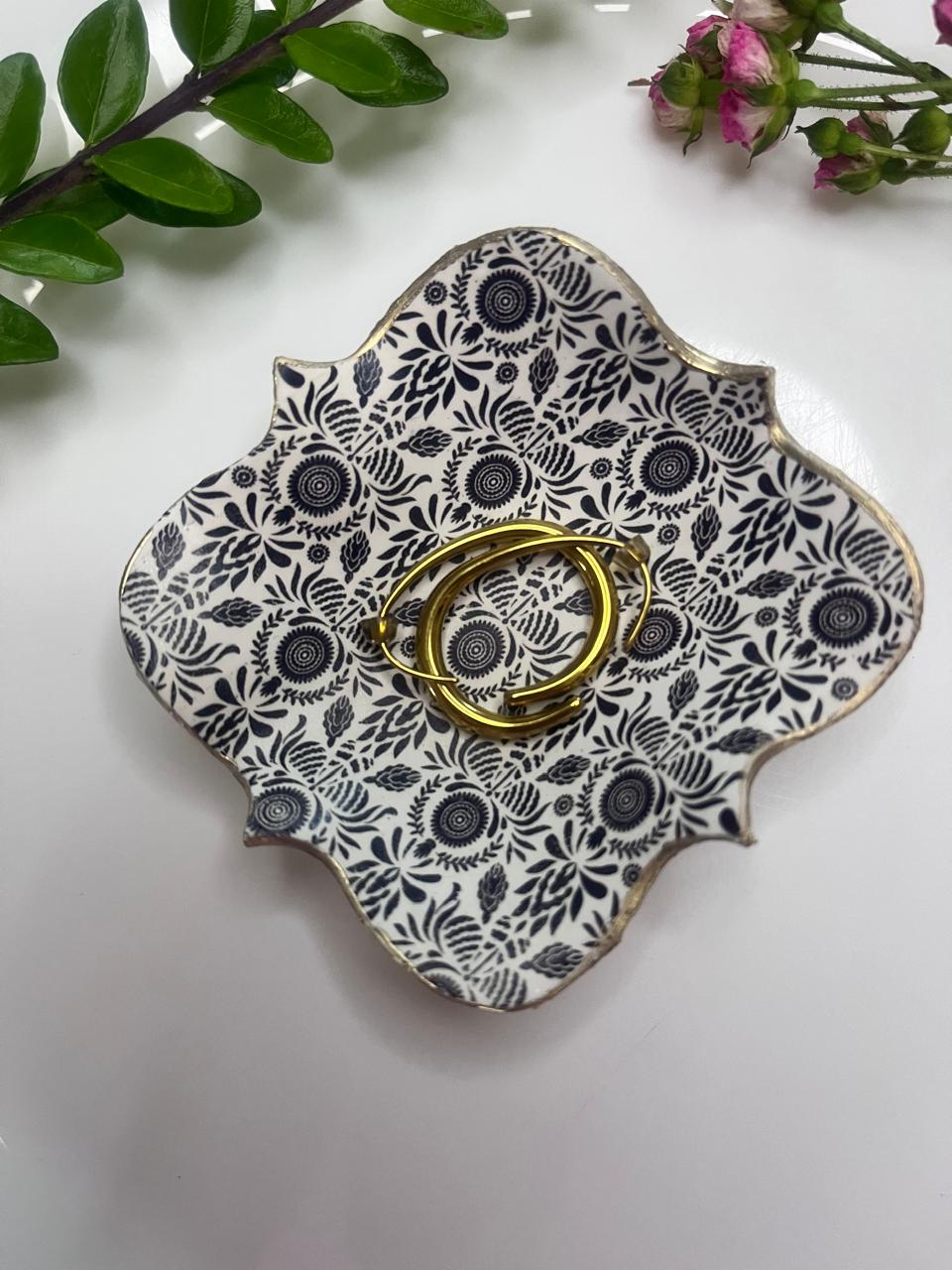 Trinket Dish Blue and White Square Diamond